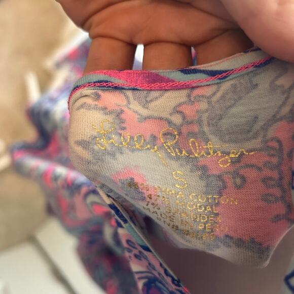 Lilly Pulitzer Pink and Blue Paisley Long Sleeve Top - Picture 2 of 3
